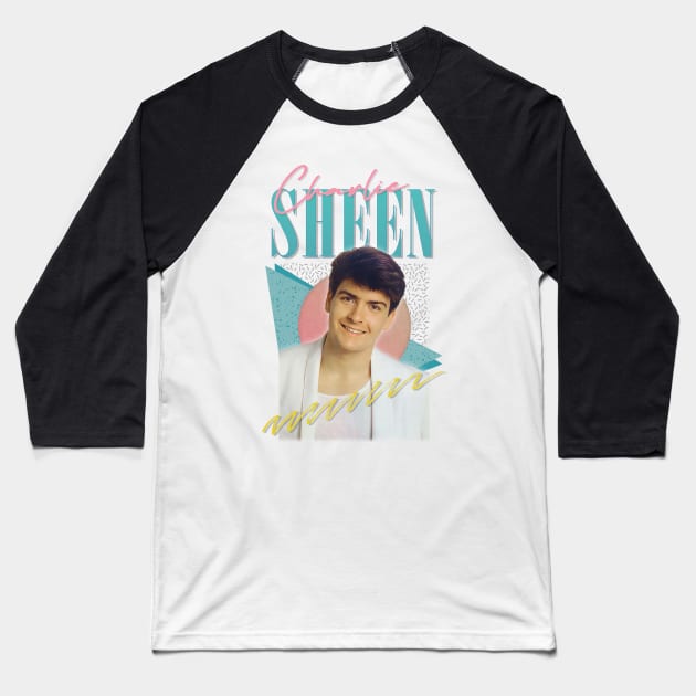 Charlie Sheen - - 80s Aesthetic Baseball T-Shirt by DankFutura